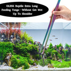 OLIISS Reptile Feeding Tongs with Rubber Tip - 15" Extra Long Tweezers for Aquariums & Crafts - Stainless Steel Feeder Tools for Bearded Dragons & Lizards - Terrarium Tank Supplies - 2 Pack