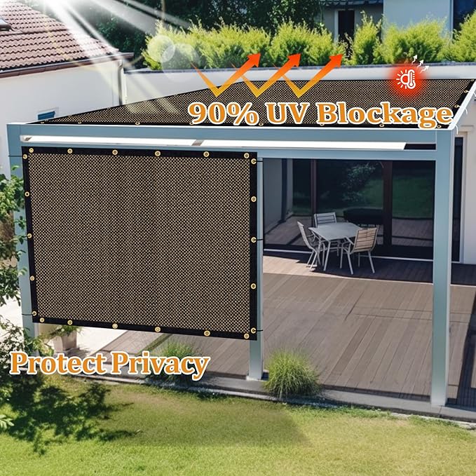 Shade&Beyond Customized Size 8' X 21' Shade Cloth with Grommets, 90% UV Protection UV Protection Mesh Tarp Sun Screens for Patio GN01, Mocha