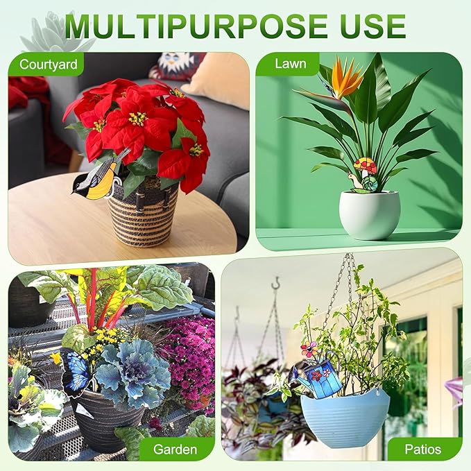 M METERXITY 1-Pack Water Spray Acrylic Stakes 4 Inch Bird Garden Decoration Ornament Potted Plant Decorative Signs for Flower Pot/Planter/Yard/Patio/Outdoor/Indoor[Water Spray Pot]