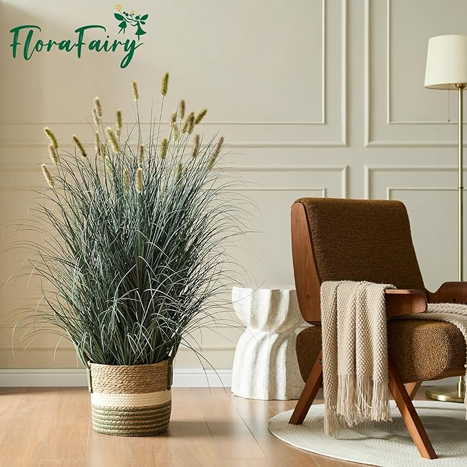4ft Onion Grass Set of 2, Artificial Plant and Greenery, Fake Floor Plants Indoor Outdoor, Potted Faux Green Bristlegrass with Spikes, Large Size Horsetail Reed Grass, House Decorative