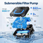 VIVOHOME 820GPH RGB Pond Filter Fountain with 6W LED Lights, 60W Submersible Water Pump with Multi-Stage Filtration for Koi Ponds, Waterfalls, Outdoor Water Features