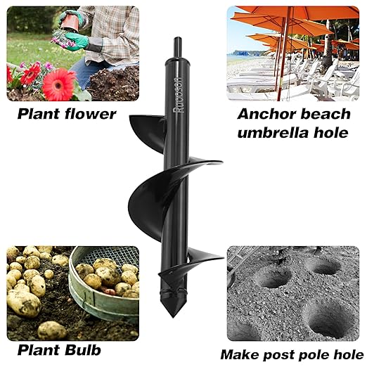 2Pcs Auger Drill Bit Planter, (3.7x11.8 and 1.9x14.5 in) Ruooson Spiral Auger for Planting Flower Bulb Auger, Rapid Planter Digger for 3/8" Hex Drive