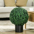 HOMCOM Set of 2 20.5" Artificial Ball Boxwood Topiary Trees with Pot, Indoor Fake Plants for Home Office & Living Room Decor