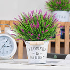 Bassion Artificial Flowers for Outdoors, 24 Bundles Fake Lavender Flowers UV Resistant Fuchsia Plastic Plants Faux Monkey Grass for Home Porch Garden Window Box Indoor Outdoor Decorations