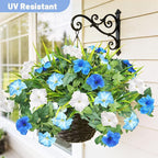 Artificial Flowers Plants for Outdoors, 6PCS UV Resistant Faux Flowers Outdoor Plants, Fake Petunias Silk Flowers for Garden Balcony Yard Porch Decor (White Blue)