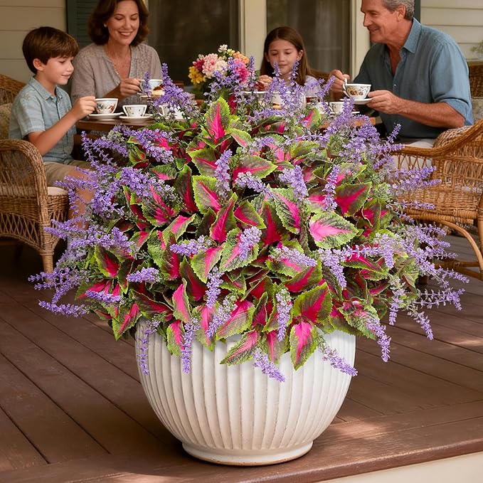 12 Bundles Artificial Coleus Flowers | UV Resistant No Fade Silk Faux Plants | Spring Summer Outdoor Fake Greenery for Garden Patio Planters Front Porch Pathway Decor (Pink)
