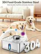 SIBAYS 4Gal/15L Dog Water Fountain for Large Dogs, Stainless Steel Large Pet Water Fountain, Ultra Quiet Automatic Dog Water Bowl Dispenser with Water Level Window and LED Light(FS78, Silver-Grey)