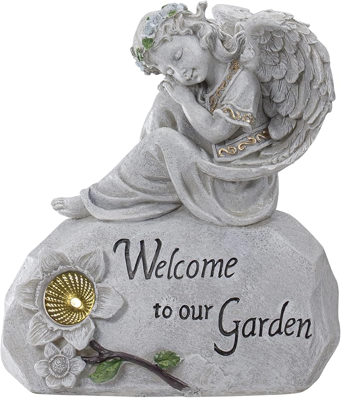 Northlight 10" Religious Peaceful Angel "Welcome To Our Garden" Solar Powered Outdoor Patio Statue