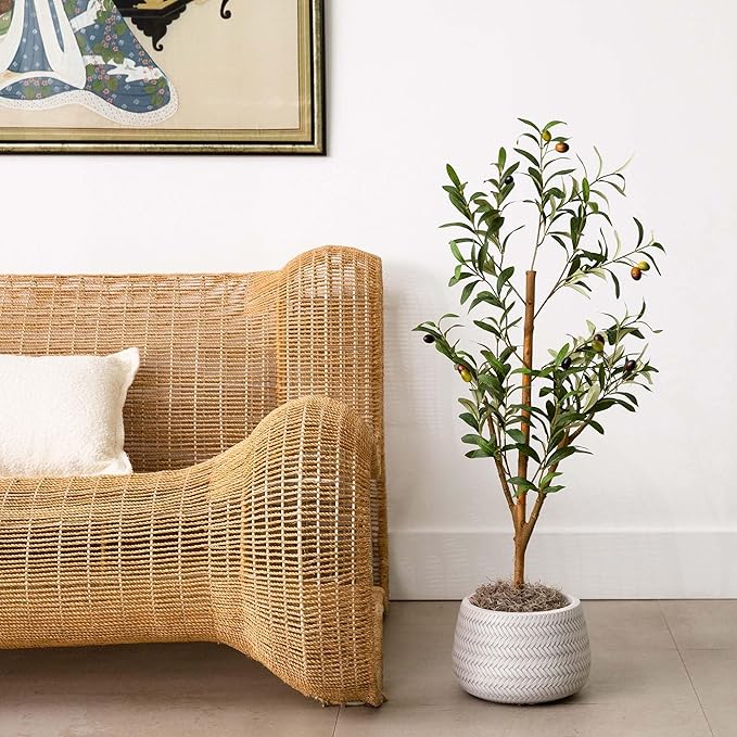 Nearly Natural Olive Tree - 3FT Tall Silk Faux Olive Tree for Home and Office Decor, Realistic Branches and Lifelike Fruits, Natural Wood Trunk, Potted