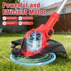 21V Cordless String Trimmer & Edger, 12" Auto-Feed Grass Cutter with 2.0Ah Battery & Fast Charger, 2-in-1 Electric Weed Wacker Lawn Tool for Yard Garden Maintenance-Red