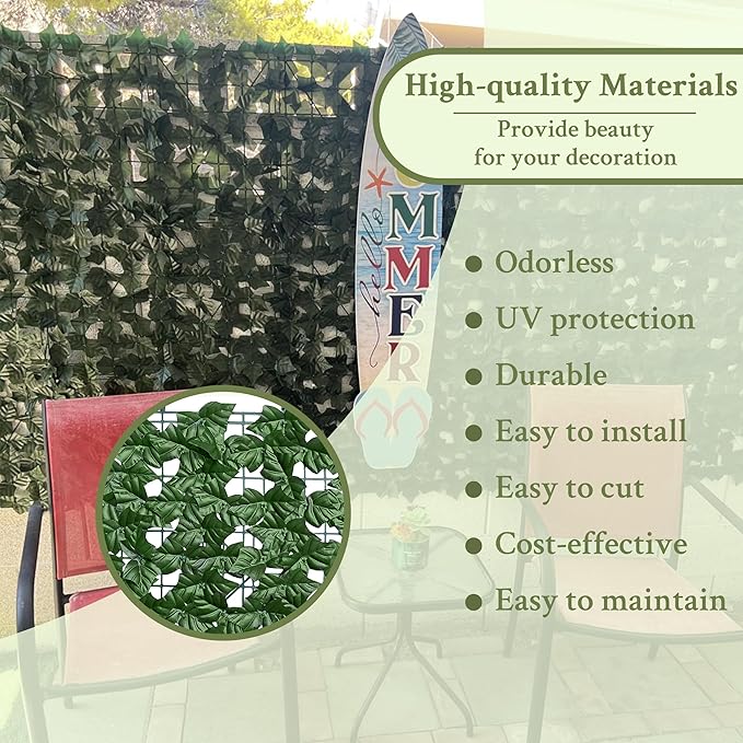 ODTORY Artificial Ivy Privacy Fence Wall Screen,40X120 in UV-Anti Faux Greenery Backdrop Ivy Vine Leaf Hedges Fence Panels for Patio, Balcony, Garden, Backyard Indoor Outdoor Green Wall Decor