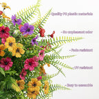 2 Pack Artificial Boxwood Topiary Ball Trees with Colorful Flowers for Outdoor - 23" UV Resistant Artificial Outdoor Shrubs Fake Bushes with Ground Spike for Front Porch Patio Garden Yard - Daisy&Fern