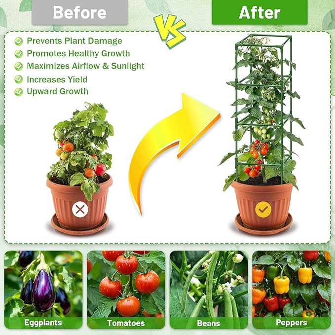 Legigo 2 Pack Square Tomato Cages- 60 Inch Heavy Duty Tomato Trellis for Climbing Plants Outdoor, Tomato Plant Support Stakes Cage Garden Trellis for Garden Raised Garden Bed Cucumbers Vegetables