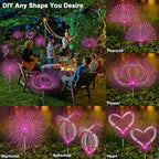 Solar Garden Lights Outdoor, 2 Pack 120 LED Twinkling Firework Lights Decorative with 2 Modes, Outdoor Waterproof Solar Starburst Light for Outside Yard Pathway Garden Decor, Purple + Orange