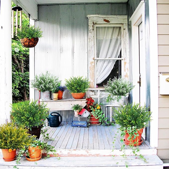 RECUTMS Fake Plants Artificial Spring Plants Outdoor Fake Flowers for Outdoor Artificial Flowers UV Resistant Artificial Plants Outside Front Porch Spring Decorations for Home(Green)