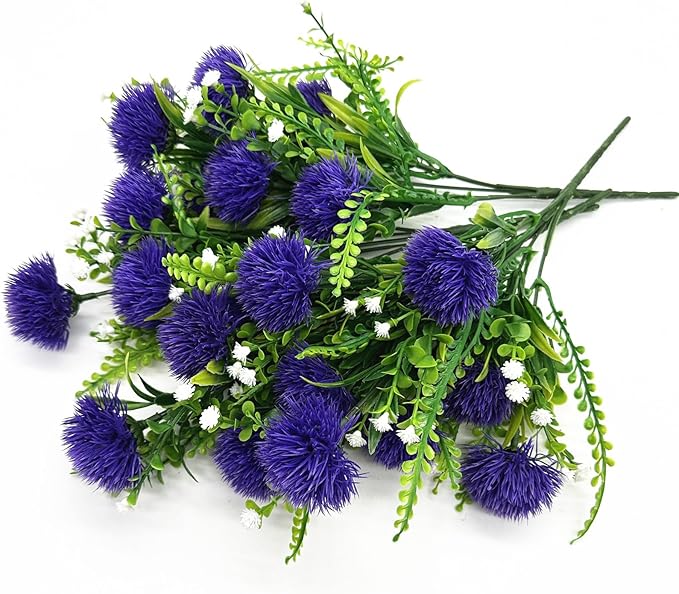PASYOU Simulation Dandelions, 12 Inch Artificial Dandelions Fake Dandelion Flowers, Gerbera Flower Ball Faux Plants Bouquet for Table Arrangement Wedding Party Decorations Garden Balcony Purple 4 Pack