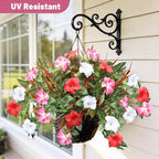 Artificial Flowers Plants for Outdoors, 6PCS UV Resistant Faux FlowersOutdoor Plants, Fake Petunias Silk Flowers for Garden Balcony Yard Porch Decor (White Red Pink)