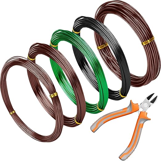 Mudder 5 Roll Aluminum Bonsai Training Wire Tree 160 Feet Total with Bonsai Wire Cutter Anodized Training for Holding Branches Small Trunks(1/1.5/2.0mm,Colorful)