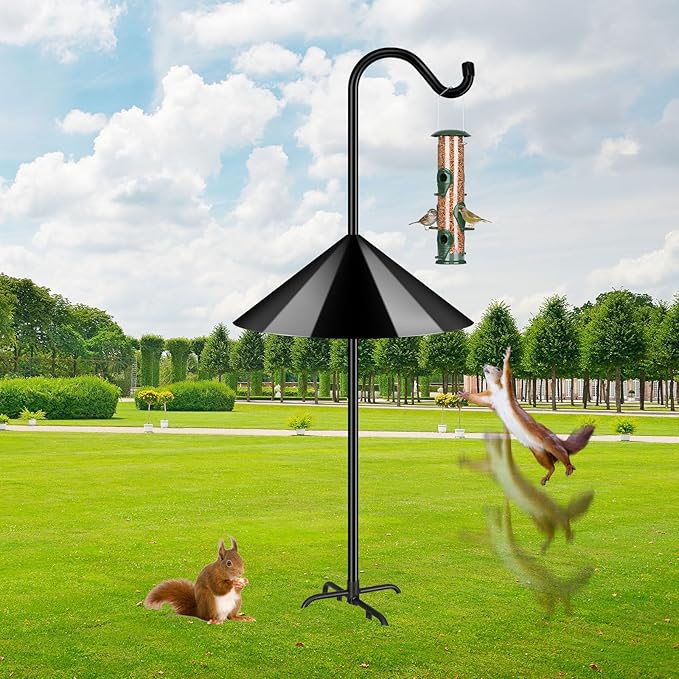 FEED GARDEN 92’’ Bird Feeder Pole Squirrel Proof 1 Pack, Adjustable Tall Shepherds Hooks for Outdoor with 7 Prongs Base, Heavy Duty Shepherd Hook with Baffles, Pole for Bird Feeder, Plant Baskets