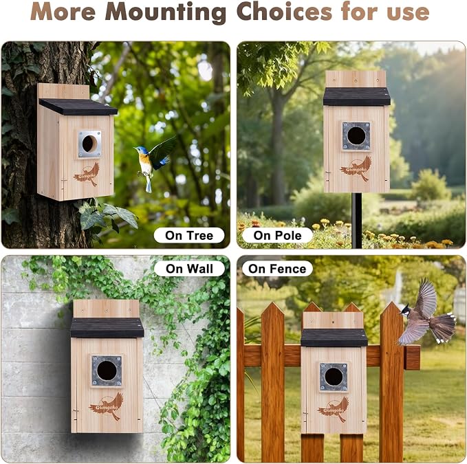 2 Pack Bird Houses for Outside, Bluebird Nesting Box with Metal Predator Guard, 1-1/2" Entrance Hole Wooden Birdhouse Kit for Bluebird Chickadees, Swallows & Finches, Assembly Required