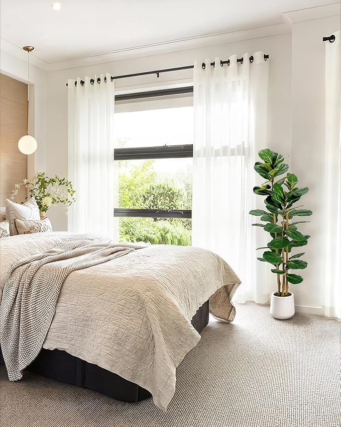 Artificial Fiddle Leaf Fig Tree in Modern White Planter, 5ft Large Fake Tree with 3 Sturdy Trunks, Fake Plants Faux Fig Tree with Moss, Lifelike Tall Artificial Plants Indoor for Office Home Decor