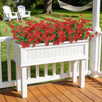 24 Bundles Artificial Flowers for Outdoors Fake Silk Flowers UV Resistant Faux Plants Eucalyptus for Spring Summer Decoration Planters Table Vase Garden Yard Porch Window Home Decor, Red