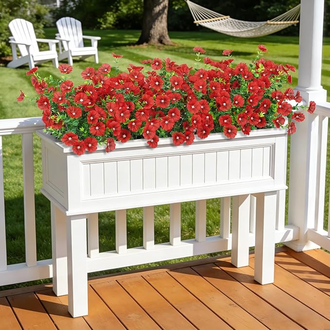 24 Bundles Artificial Flowers for Outdoors Fake Silk Flowers UV Resistant Faux Plants Eucalyptus for Spring Summer Decoration Planters Table Vase Garden Yard Porch Window Home Decor, Red