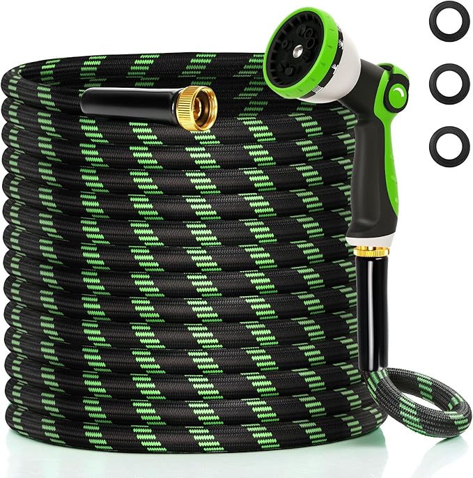 Garden Hose 25 ft Water Hose Flexible Non-Expandable Outdoor Heavy Duty Lightweight Leakproof Kink-free flex Watering Hose Pipe with Nozzle 3/4 inchs Fitting Yard Lawn Outside Car Wash