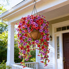 Fake Artificial Hanging Flowers for Outdoors Fake Plants Decoration, 2 Bundles Faux Silk Colorful Daisy Eucalyptus Realistic UV Resistant for Outside Home Planter Porch Patio Yard Decor(Purple Red)