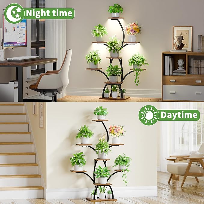 CODACE Plant Stand Indoor with Grow Lights, 6 Tiered Plant Shelf Indoor, 50" Corner Plant Stands for Indoor Plants, Lighted Tree-Shaped Plant Holder, Tall Flower Display Rack for Living Room