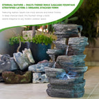 Solarbloom Outdoor Water Fountain with LED Lights, 5-Tier Spiral Cascading Stacked Waterfall Fountain Freestanding Resin Water Feature for Patio, Garden, Backyard, Deck