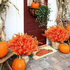 AmyHomie 20 Bundles Orange Fall Decor Artificial Flowers for Outdoor UV Resistant Faux Eucalyptus No Fade Fake Mums Plastic Plants Garden Porch Window Box Decorating