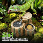 MIXJOY 2 in 1 Reptile Water Fountain with Food Dish 550ML, Reptile Waterfall Drinking Fountain with Adjustable Flow, Natural Resin, Reptile Water Dispenser for Bearded Dragon Gecko Lizard Chameleon