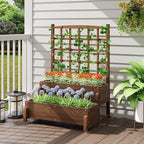 Byroce Outdoor Raised Garden Bed, Garden Planter Box with Lattice Trellis, Legs & Drainage Hole, 2-Tier Standing Elevated Planter for Flower, Fruit, Vegetable & Climbing Plants in Patio, Balcony (1)