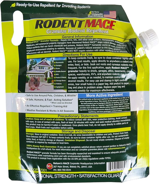 Nature's MACE Rodent Repellent 2.5lb, Covers 440 Sq. Ft., Repel Mice & Rats, Keep Mice, Rats & Rodents Out of Home, Garage, Attic, and Crawl Space, Stop Damage, Safe to use Around Kids, Pets, Plants