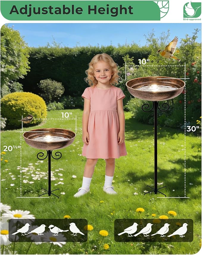 Small Metal Bird Bath for Outdoors, 10" Dia Bowl with Stake Birdbaths Garden Yard Lawn Decor 0.4 Gallon