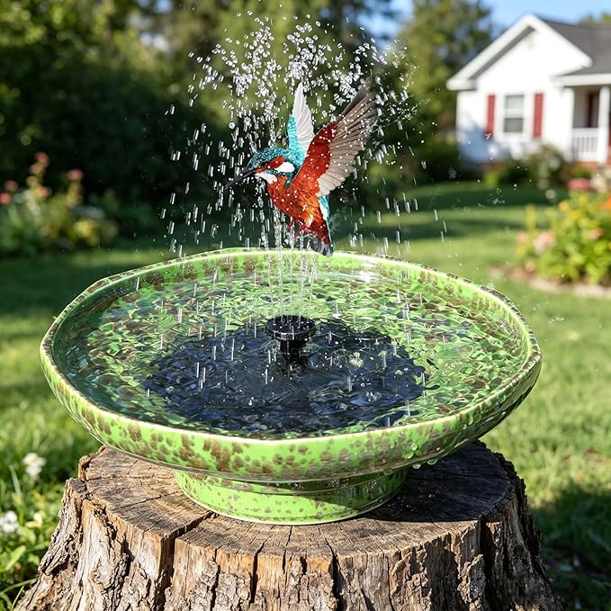 Solar Fountain Ceramic Bird Bath,Birdbaths for Outdoors,Outdoor Fountain Bird Bath,Garden and Home Décor.