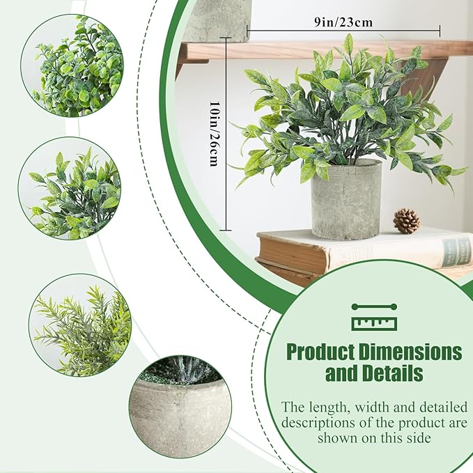 3 Pack Life-Like Potted Fake Plant, Artificial Plants Indoor, Artificial Frost-Hung Green Plants，No Need for Maintenance，Suitable for Desktop or Shelf Decoration in Homes and Offices
