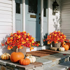 INXUGAO Fake Fall Flowers Artificial for Decoration 2PCS Faux Silk Fall Flowers Plants for Outdoors Outside Planters UV Resistant Looks Real for Front Door Porch Patio Garden Decor