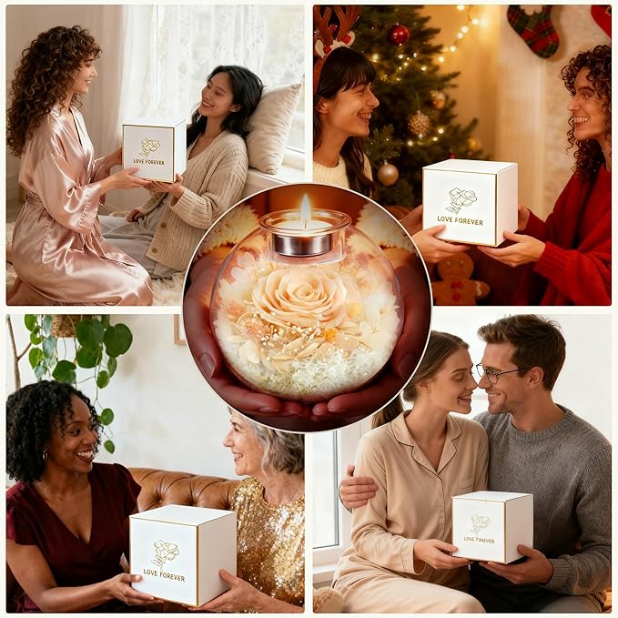 Preserved Real Rose in Glass with Scented Candles for Mom Her Wife Girlfriend Grandma Birthday Anniversary Romantic