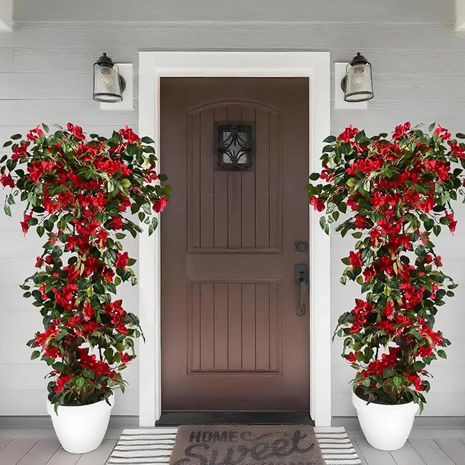Artificial Bougainvillea Tree -6FT Faux Bougainvillea Tree with Realistic Flowers, Tall Fake Flower Tree for Indoor or Outdoor Decor, Silk Floral Plant for Living Room, Porch, Garden (Red)
