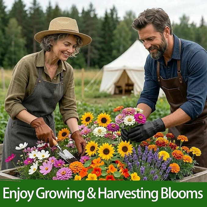 LUOJIBIE 5 Varieties Flower Seeds in Individual Packs, Includes Zinnia, Lavender, Sunflower, Marigold Nasturtium, 15,000+ High Germination Non-GMO Seeds for Planting Indoor Outdoor, Open Pollinated