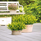 obbsie 12 Bundles Artificial Plants Outdoor, 18.2" UV Resistant Faux Monkey Grass Greenery Stems No Fade Faux Plastic Flowers Shrubs for Home Weddings Garden Porch Front Patio Office Decor - Yellow