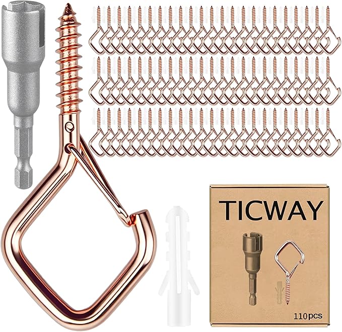 110 PCS Q-Hanger Hooks for String Lights, Ceiling Hangers for Plants & Wind Chimes, Christmas Decorations Outdoor Hooks Rose Gold