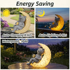PETAFLOP Solar Cat Garden Statue Decor, Moon Cat Figurine Patio Balcony Yard Lawn Outdoor, I Love You to the Moon and Back Birthday Housewarming Gifts for Mom Grandma Women Cats Lover