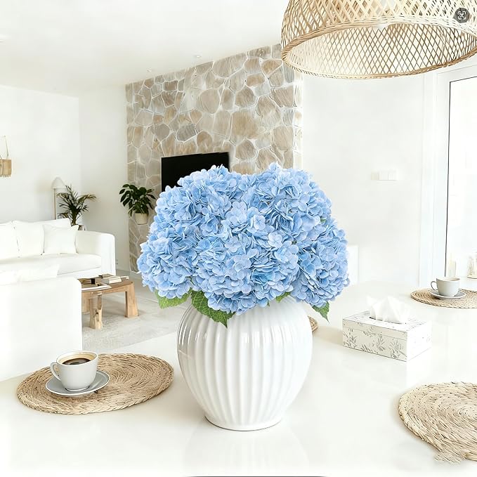 Coferset 4Pcs Baby Blue Hydrangea Artificial Flowers for Outdoors Lifelike Faux Hydrangea Real Touch Fake Flowers Home Wedding Christmas Office Party Living Room Decoration,22inch