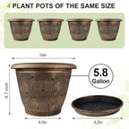 Fodetyff 14 Inch Large Planter Pot for Plants Indoor Outdoor, 4 Pack Plastic Flower Pots with Drainage Hole & Tray, Modern Decorative Garden Pot with Saucer, Plant Container for House