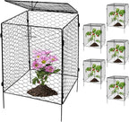 Kalolary 5 Packs Plant Protectors with Cover from Animals, 20''Large Square Wire Plant Cage Metal Garden Plant Protection Chicken Wire Cloche for Plant Flowers Vegetable (20'' x12.6''x 12'')
