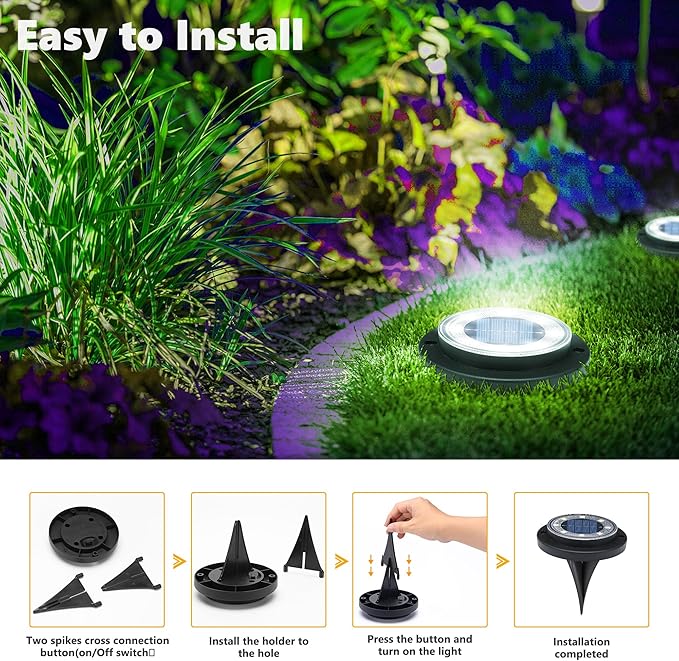 Flacchi Solar Lights Outdoor Waterproof - 2-in-1 Solar Powered Ground Lights Outdoor Solar Disk Light Landscape Light for Deck Step Patio Yard Pathway Walkway Driveway Garden (Cool White, 12 Pack)