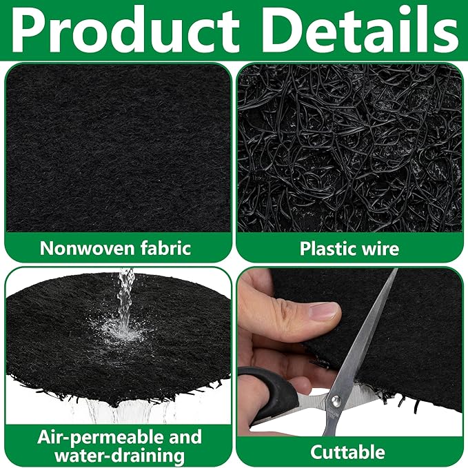 4 Pack Pot Mesh Drainage Discs, 12 Inch Thickened Drainage Hole Insert Pads, Reusable Plant Pot Bottom Mesh Mats for Indoor Outdoor Gardening to Prevent Soil Loss and Keep Root Healthy
